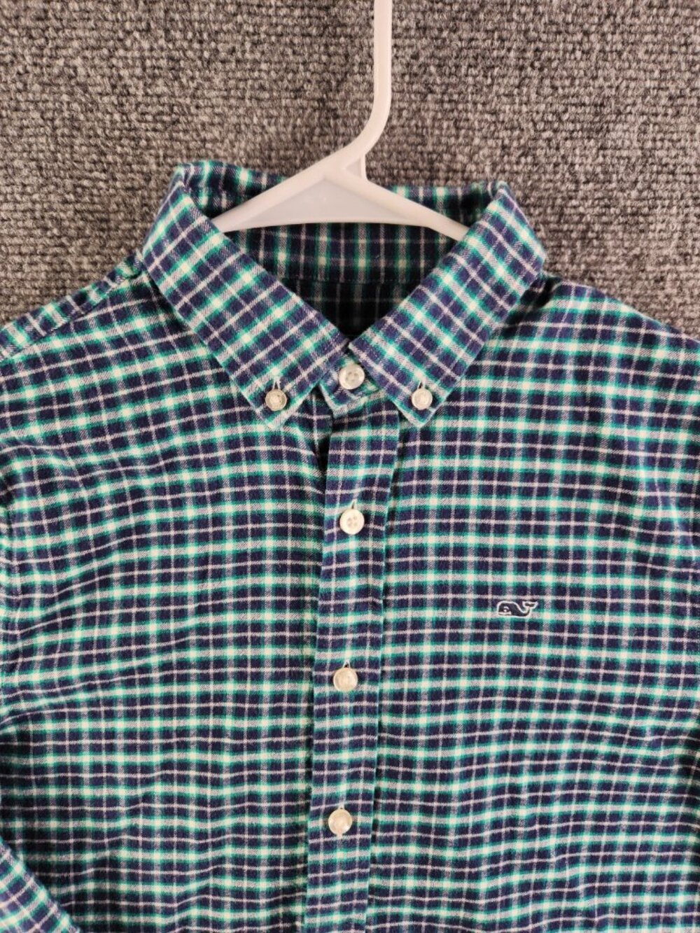 Vineyard Vines Whale Shirt Boys Medium (12-14) Long Sleeve Blue Green Flannel
